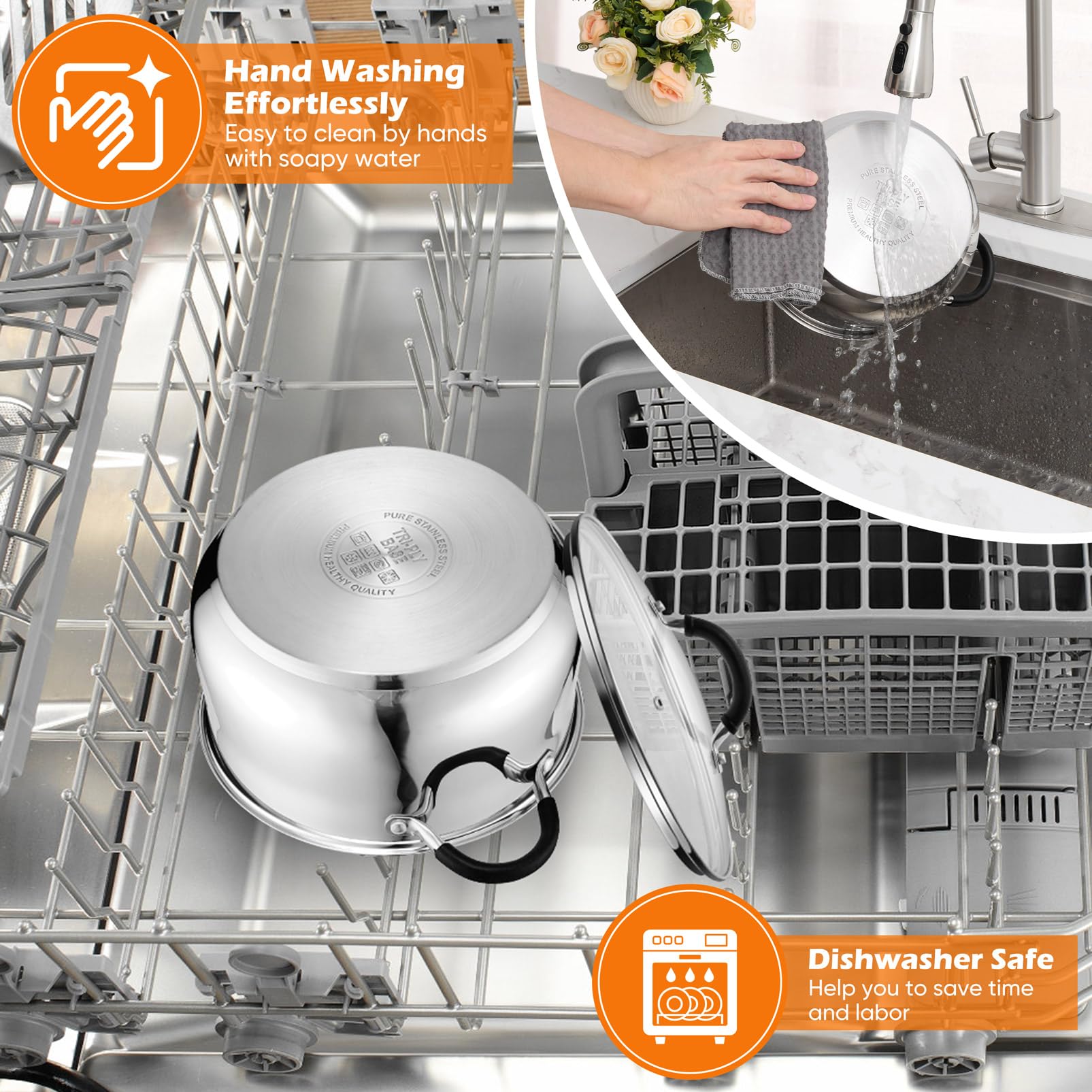 P&P CHEF stock pot compatible with induction, gas, and electric stoves.