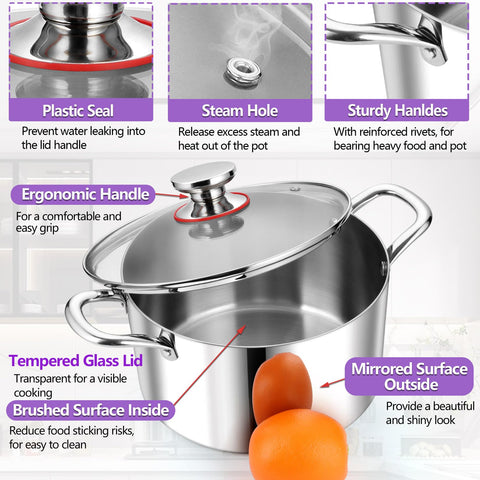 P&P CHEF sturdy dual handles reduce weight strain while lifting hot pots.