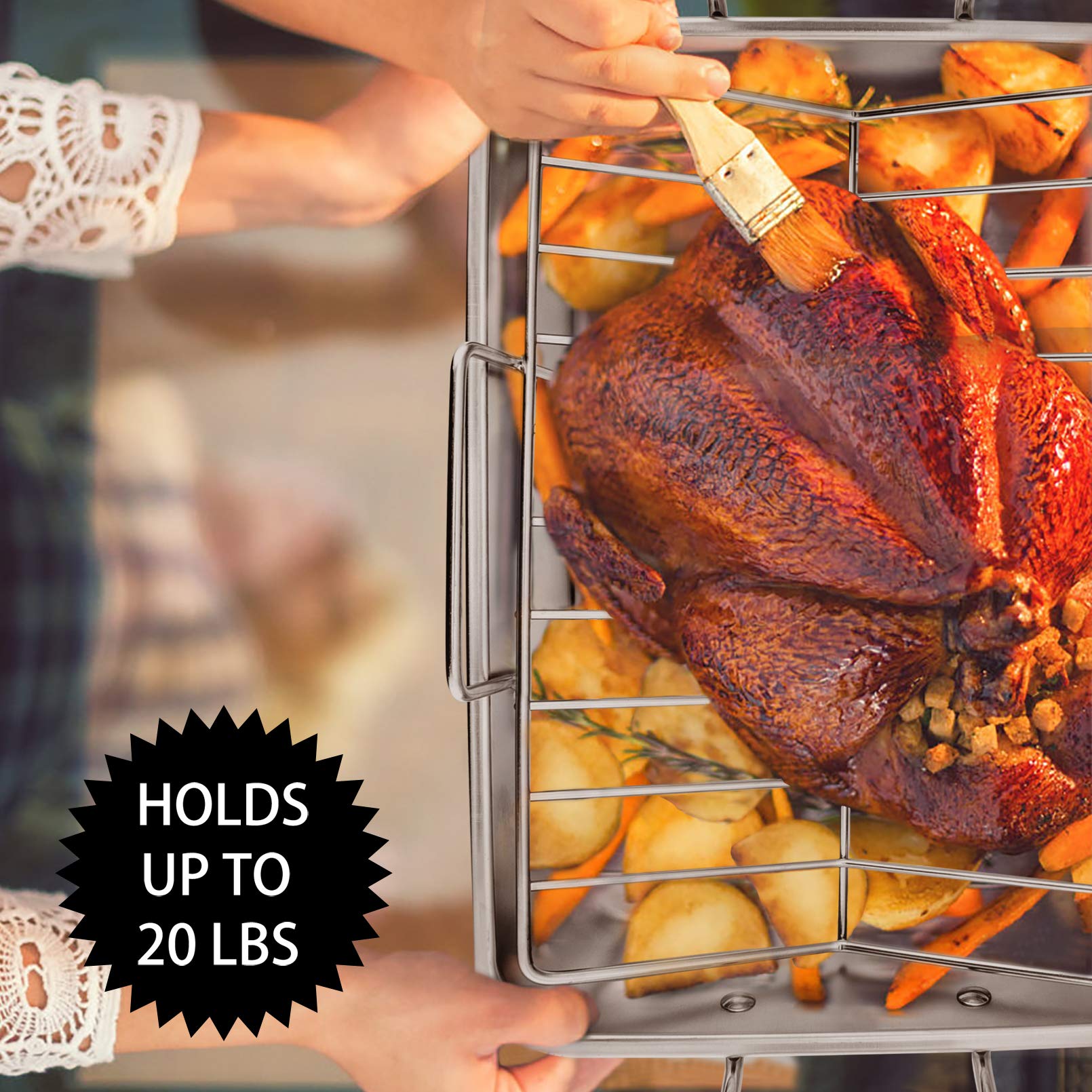 P&P CHEF turkey roasting with V rack for even browning