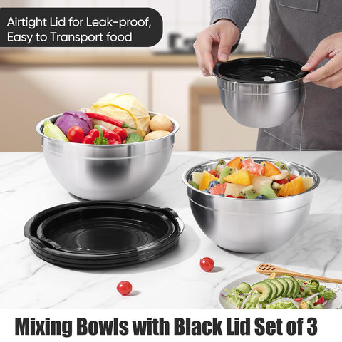 P&P CHEF 4.6 qt black bowl with lid for large batches.