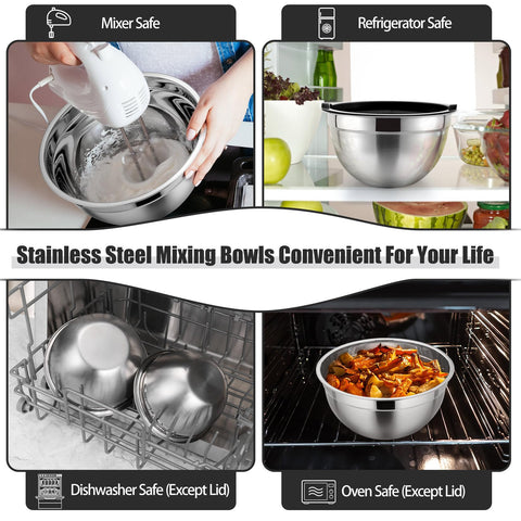 P&P CHEF deep bowls prevent splashes during mixing.