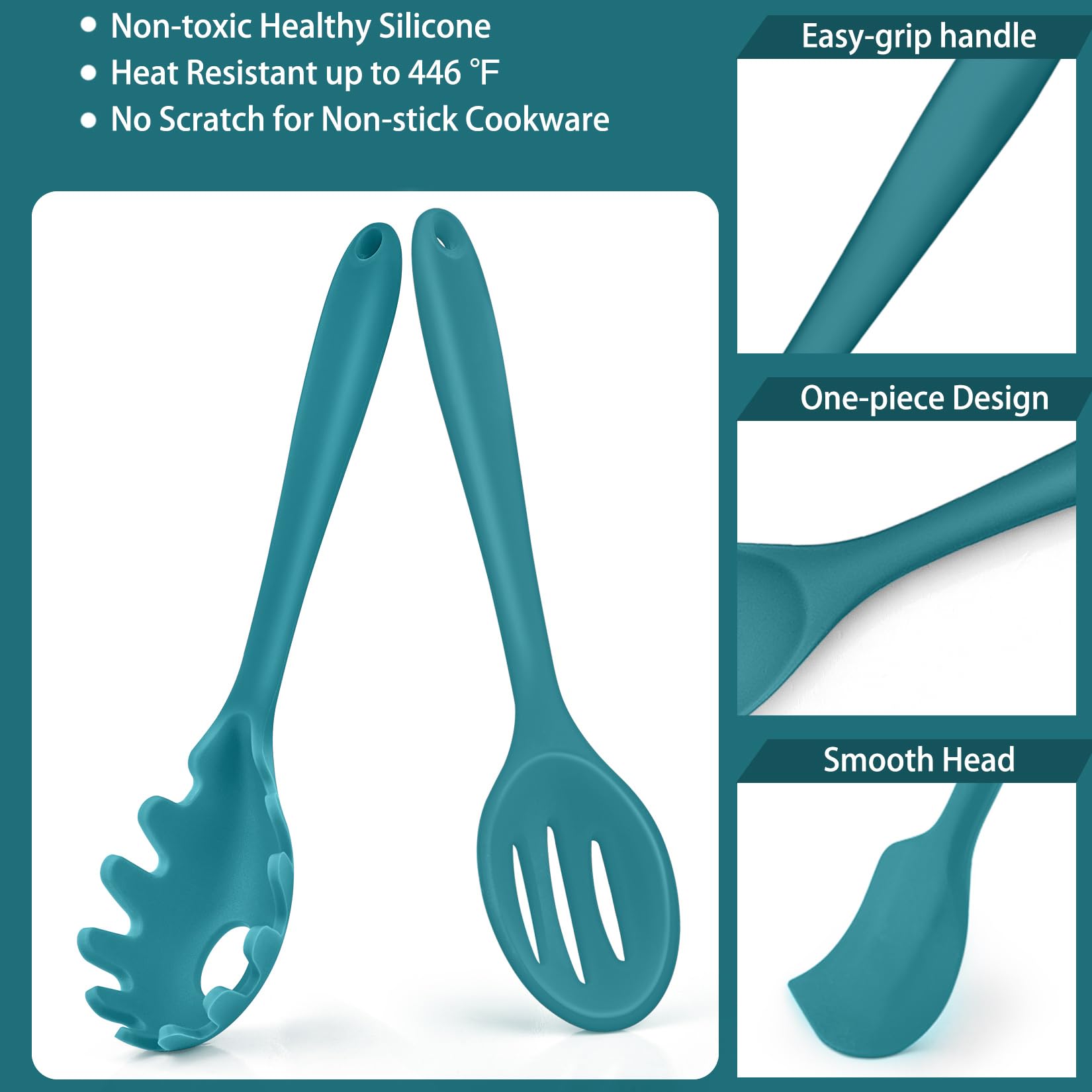 P&P CHEF silicone slotted spoon scoops soup without scratching surfaces.