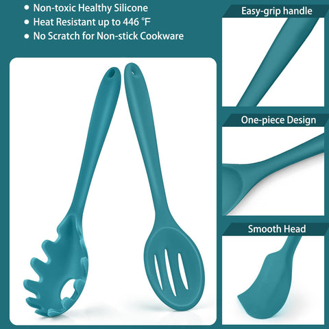 P&P CHEF silicone slotted spoon scoops soup without scratching surfaces.