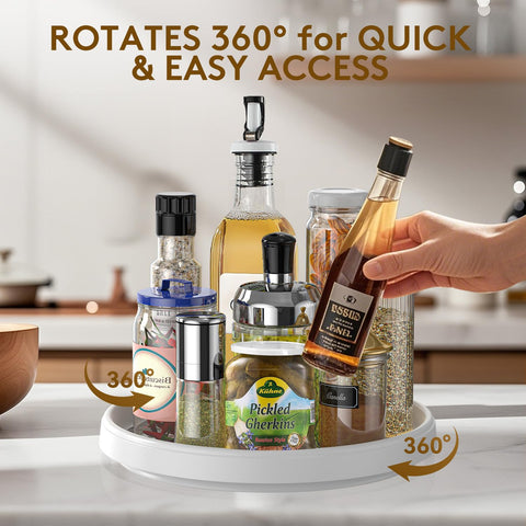 P PRETIRENO Lazy Susan on fridge for condiments at a glance.