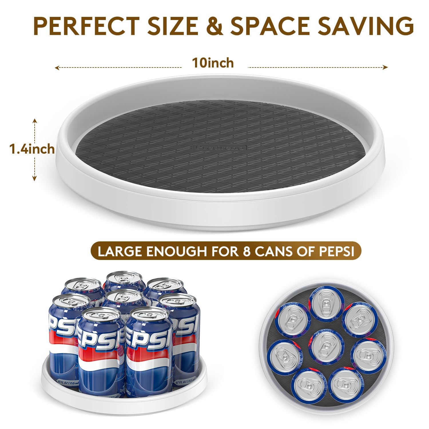 P PRETIRENO 10 inch rotating tray ideal for pantry organization and snacks.