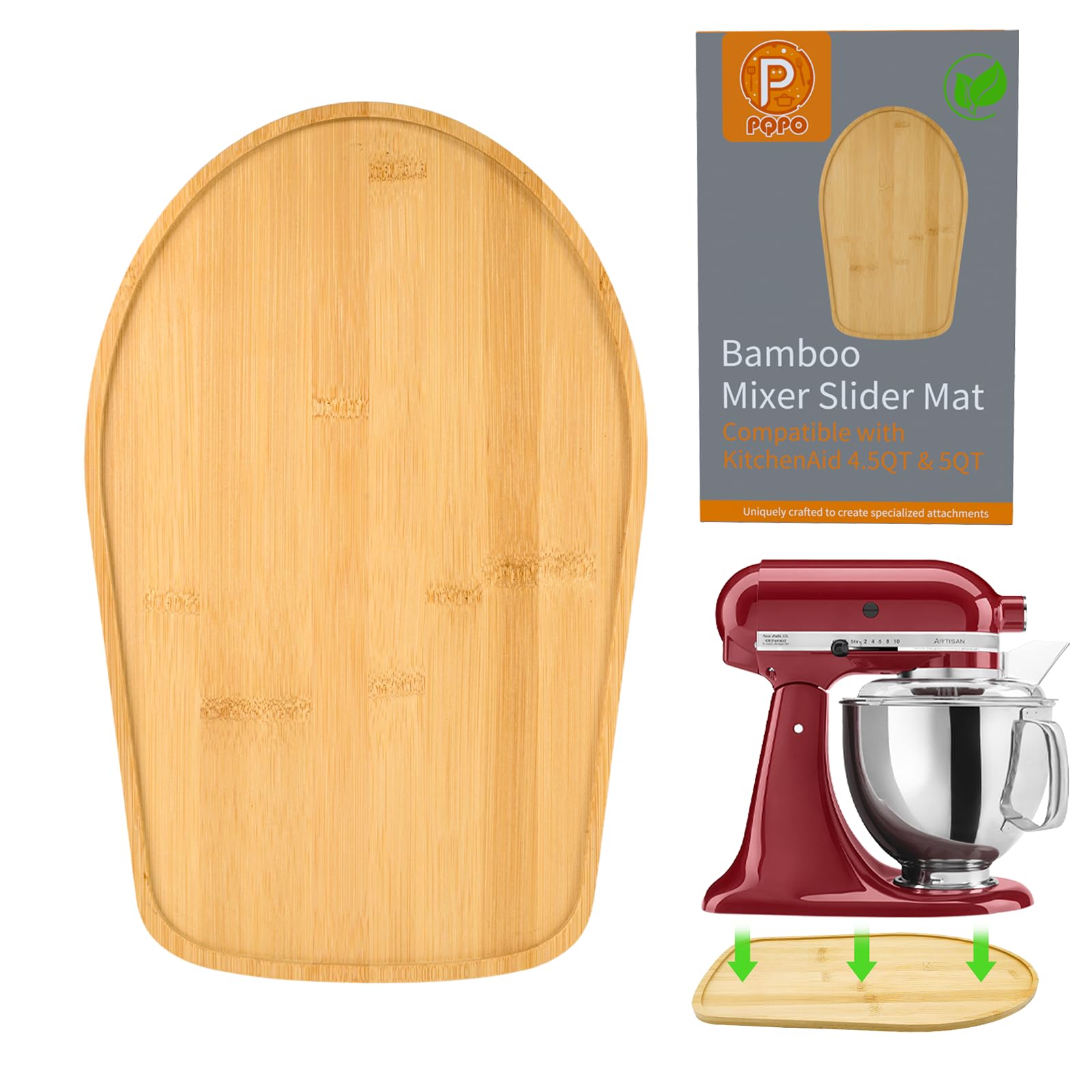 PQPO Bamboo Mixer Slider front view showing surface protection during mixing