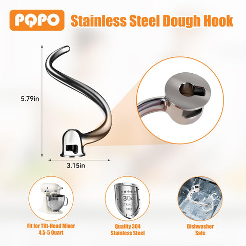PQPO premium stainless-steel construction resists rust for lasting dough making.