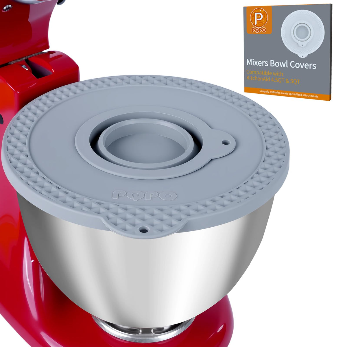PQPO silicone mixer bowl cover on a KitchenAid bowl with a strong seal