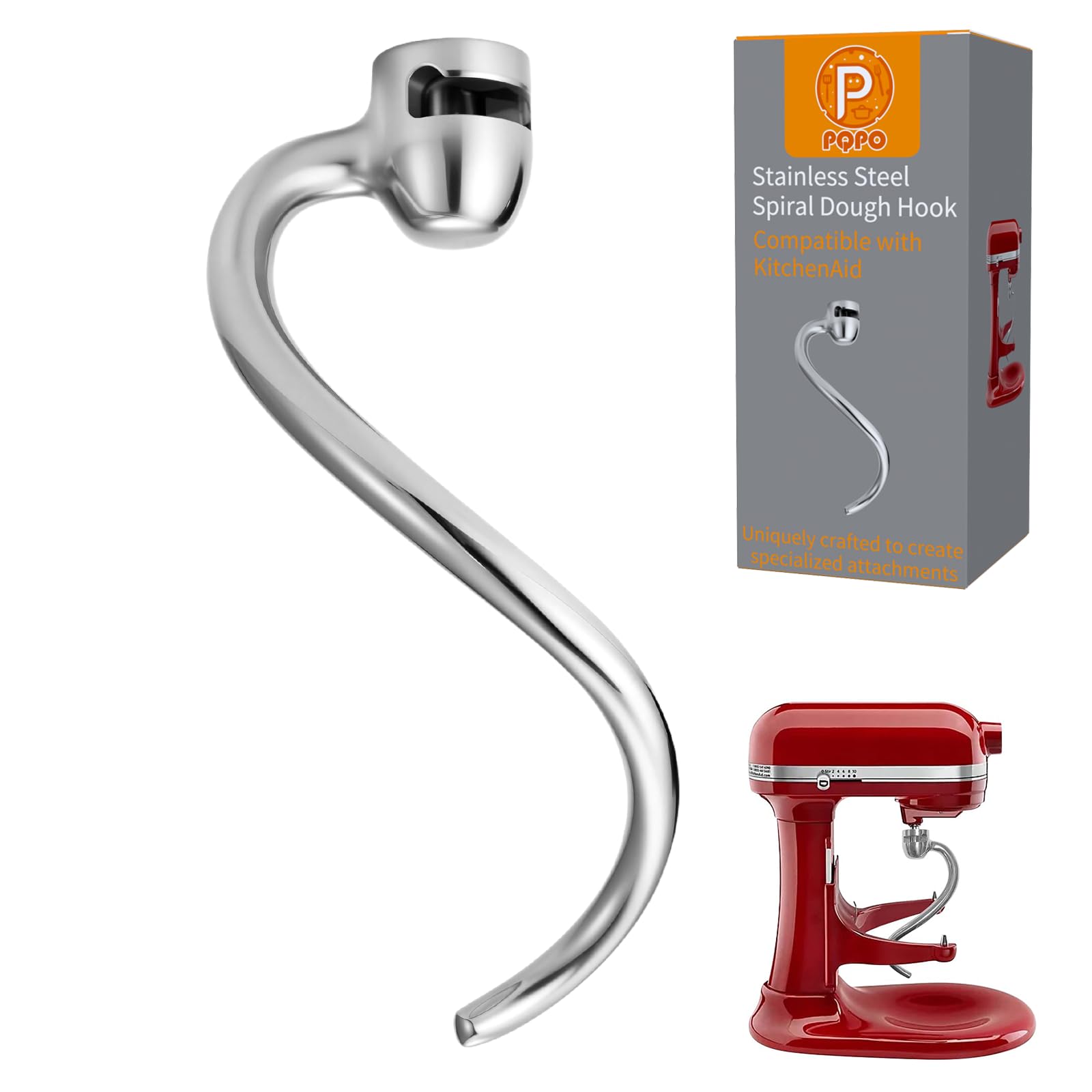 PQPO spiral dough hook for KitchenAid 6-quart enhances kneading efficiency