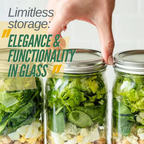 PR1M3 32oz mason jar clear glass with metal bands for secure sealing.