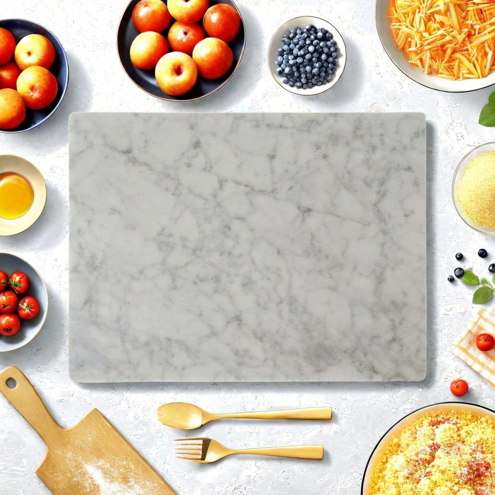 Pracfit marble cutting board non-slip-feet keep board stable on counters.