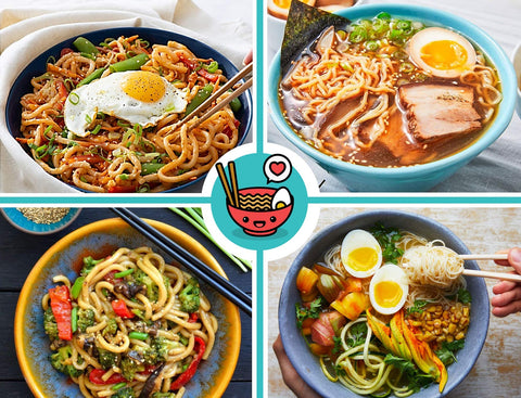 Practimondo melamine ramen bowls in red and black with durable, kid-friendly finish