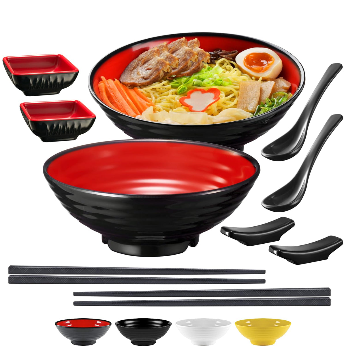 Practimondo unbreakable ramen bowls set with two large bowls shown for family meals