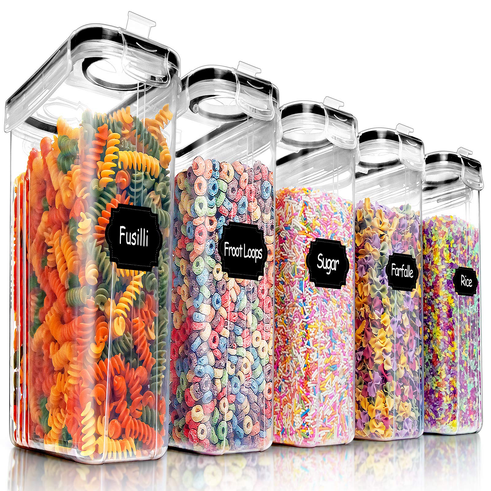 PRAKI 5PCS cereal containers with airtight lids preserving freshness