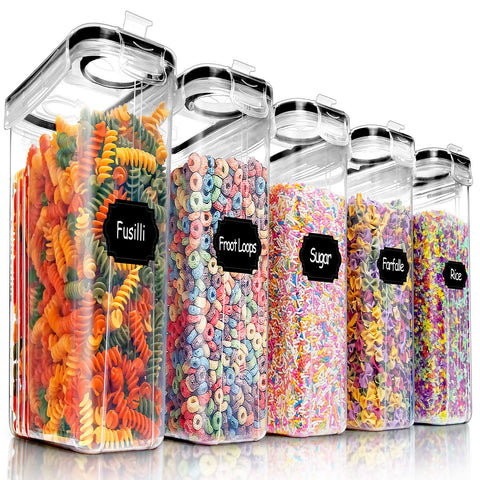 PRAKI 5PCS cereal containers with airtight lids preserving freshness