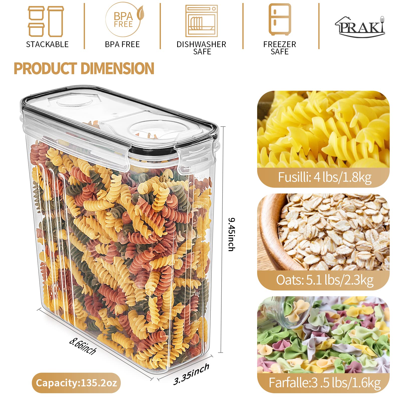 PRAKI airtight lid seal keeps pantry staples fresh and protected.