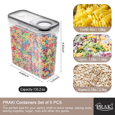 PRAKI cereal container pour mouth for clean portioning