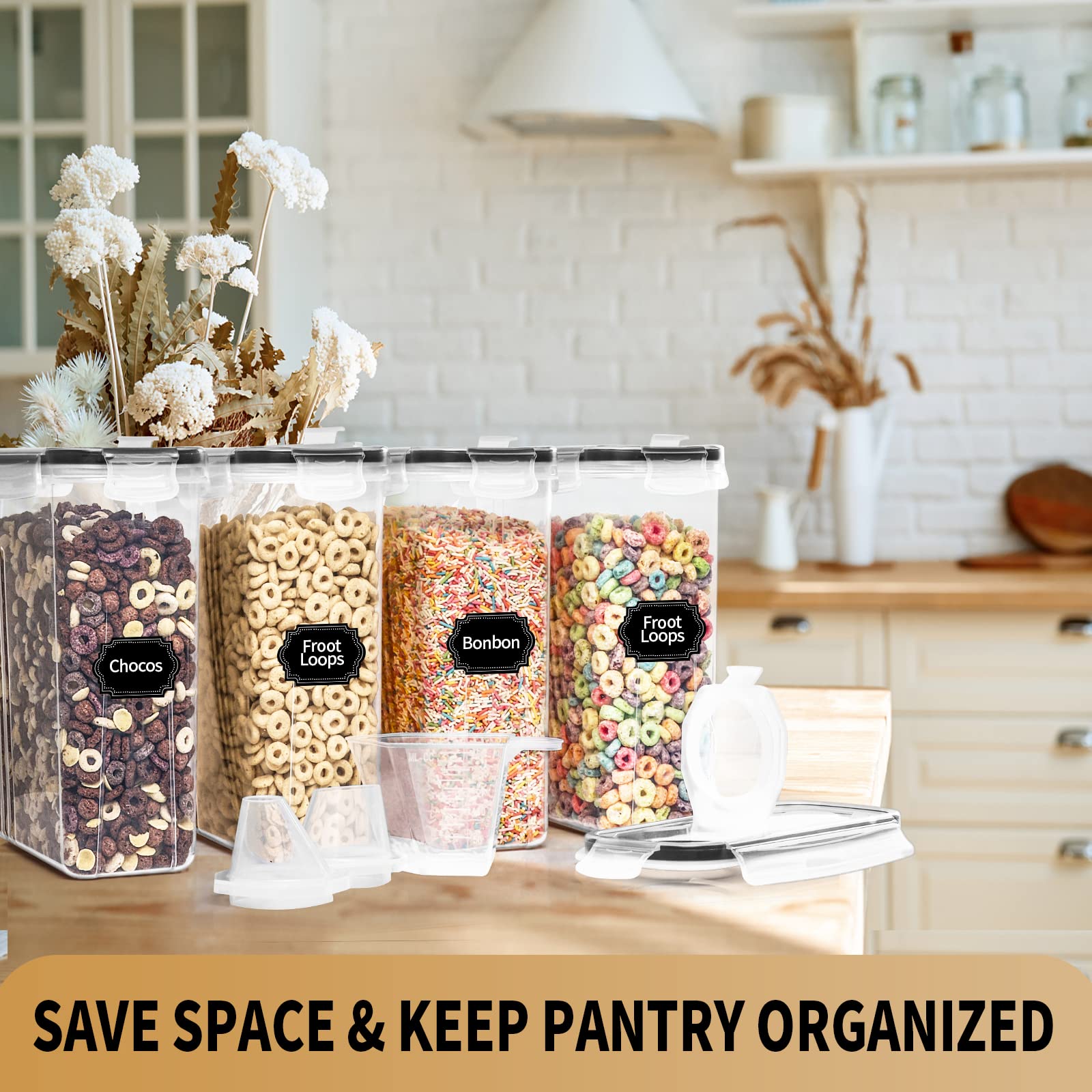 PRAKI chalkboard labels help quickly identify cereals and dry goods.