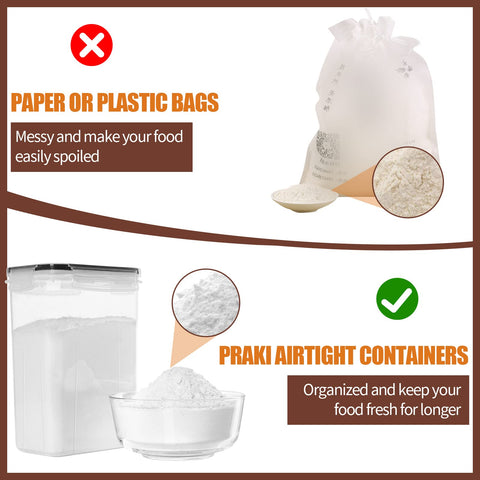 PRAKI leak-proof lids protect flour and cereals from moisture.