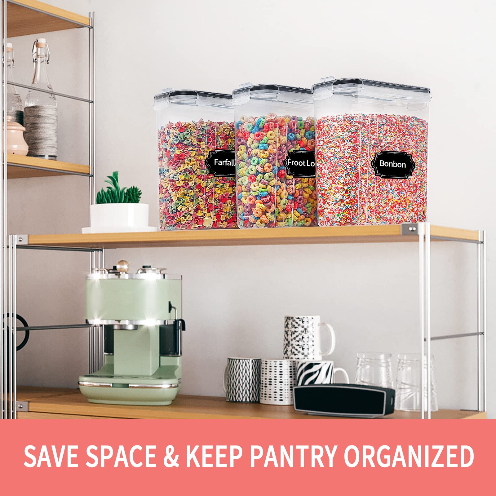 Stackable PRAKI containers maximize cabinet space and pantry organization