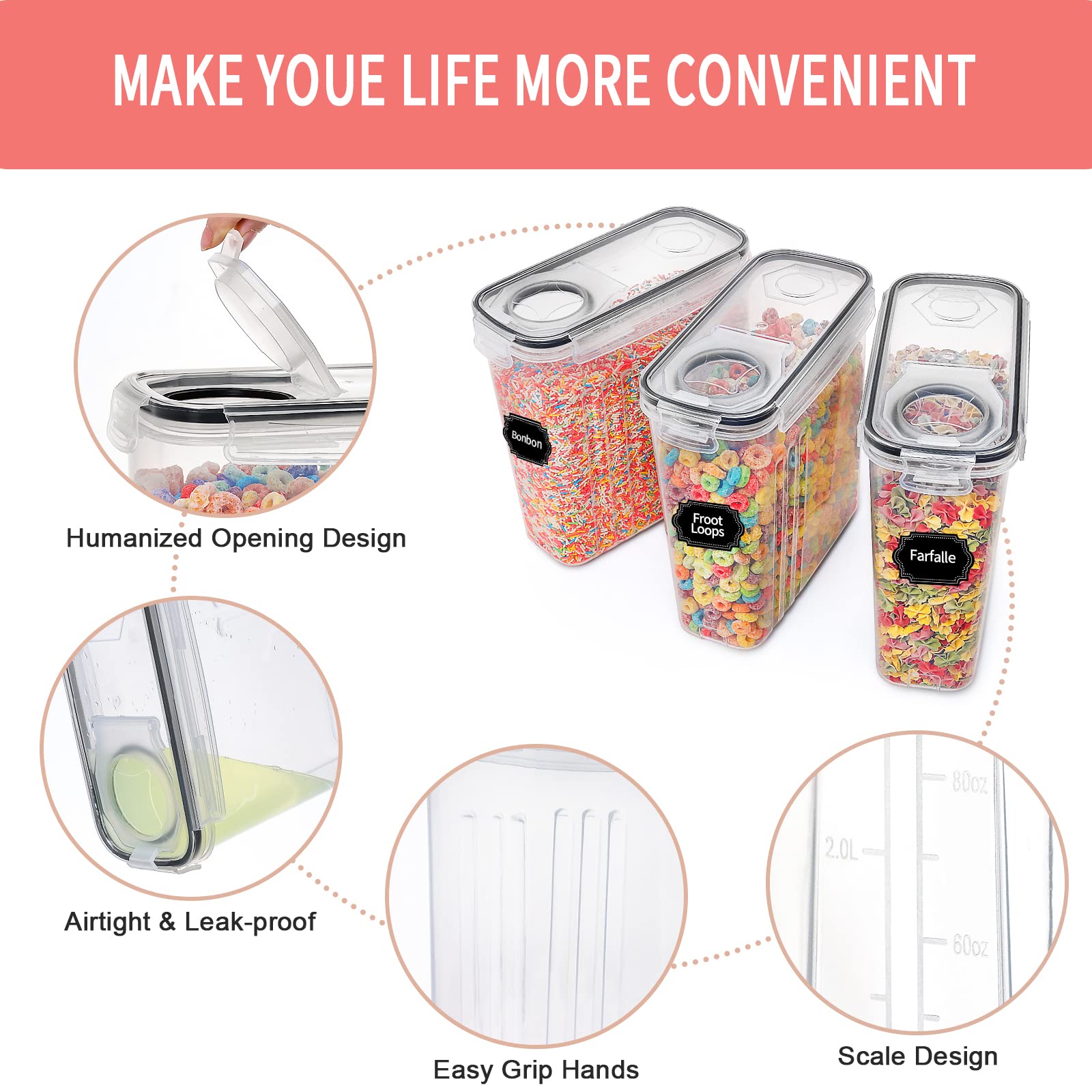 Transparent PRAKI canister shows remaining flour, sugar, or rice