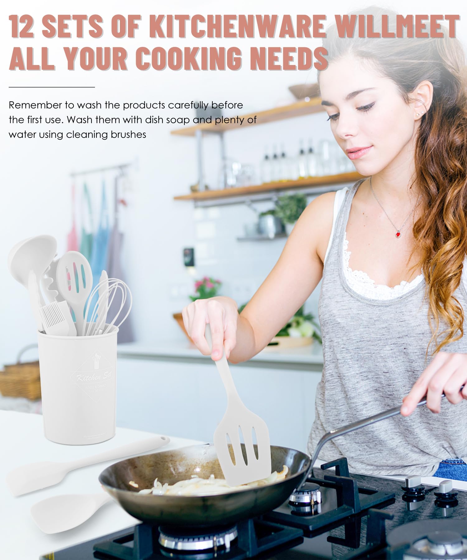 Pranski silicone slotted spoon with drainage reduces splashes and preserves pan coating