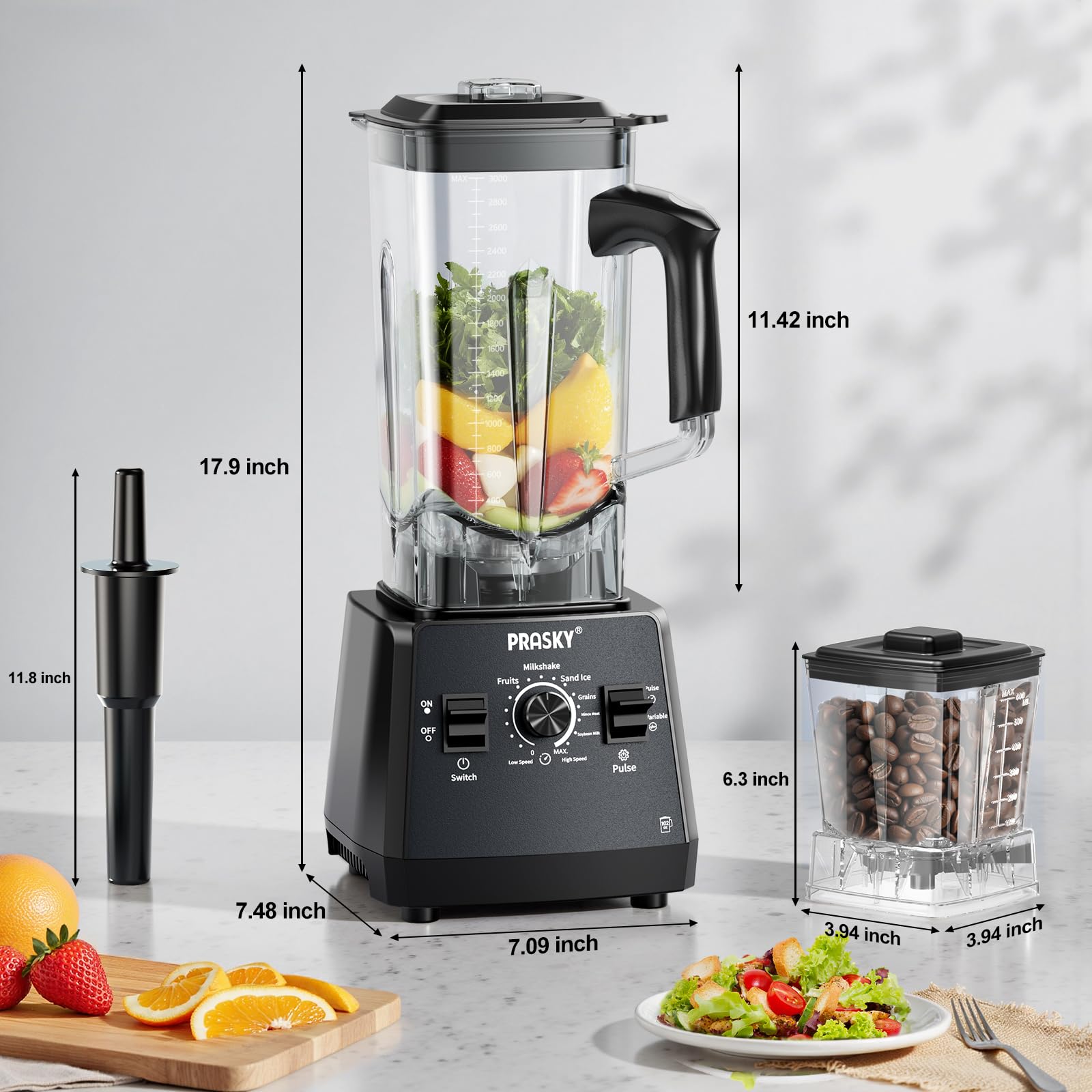 Prasky blender 101oz jar enabling large-batch smoothie prep