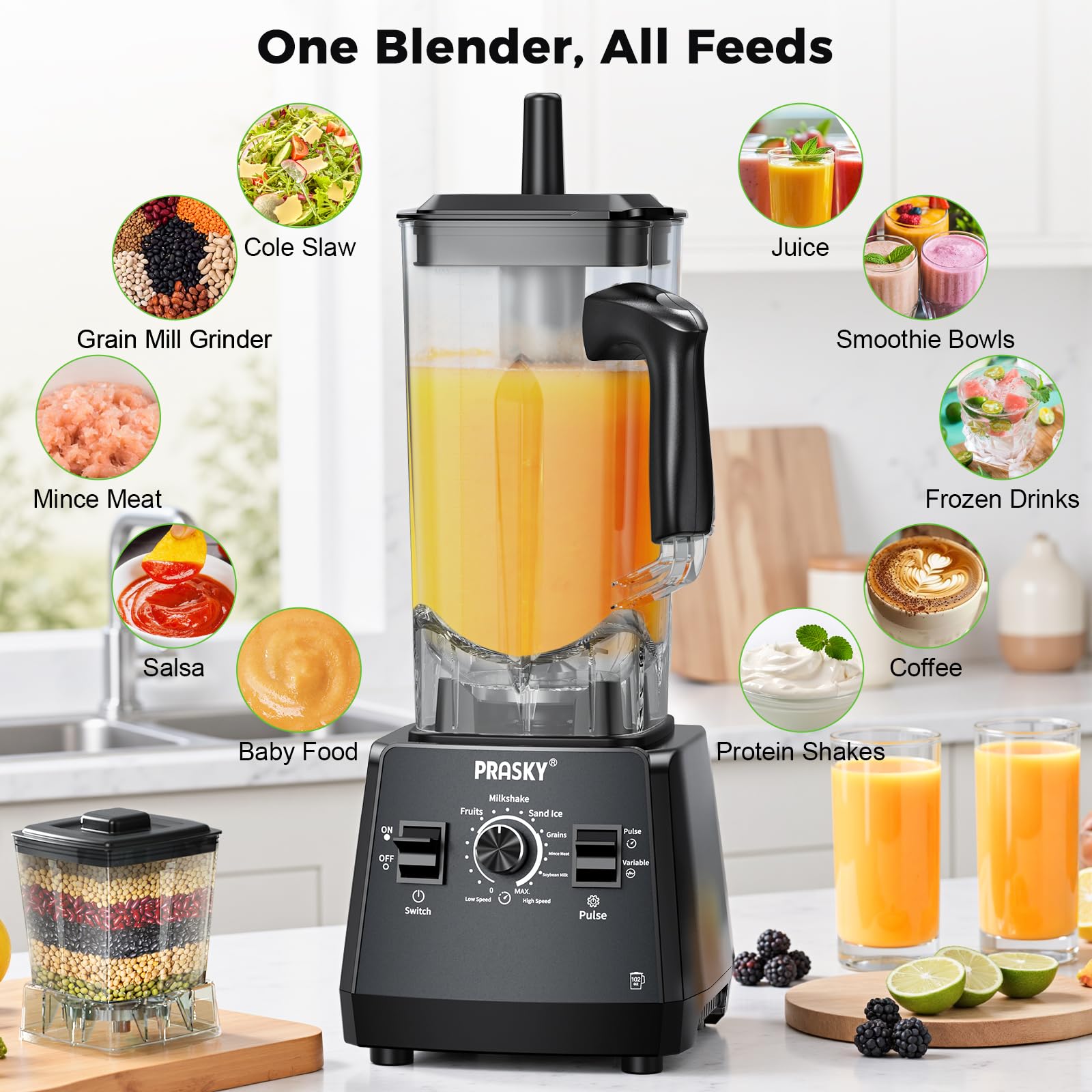 Prasky 6-in-1 design blends, grinds, chops efficiently