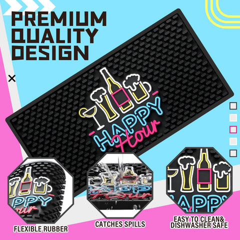 Preboun rubber bar mat with non-slip surface stays firmly in place.