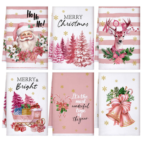 Preboun Christmas towel with Santa stripe pattern for quick dish drying and holiday decor