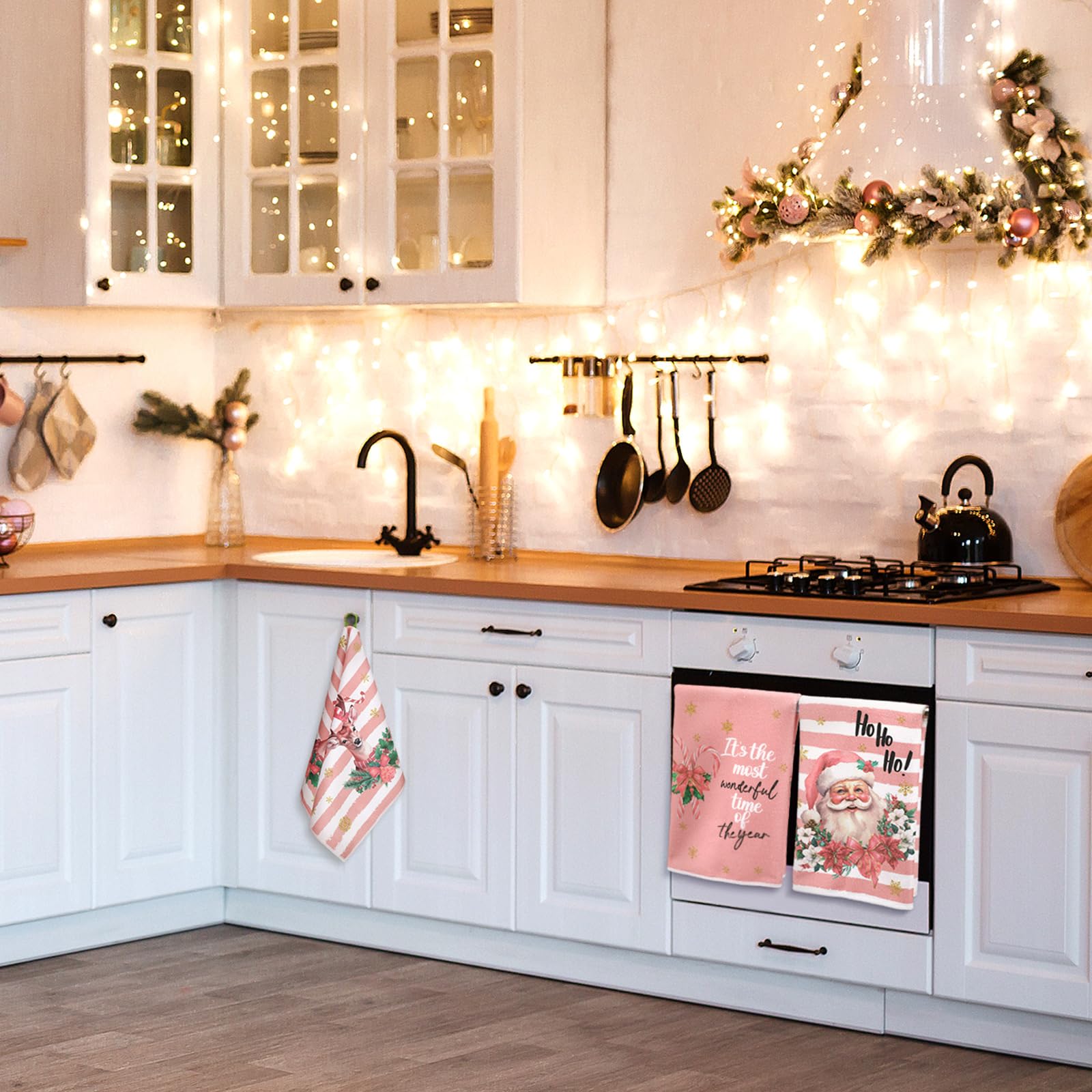 Preboun pink farmhouse kitchen towel adds color and elegance to any space