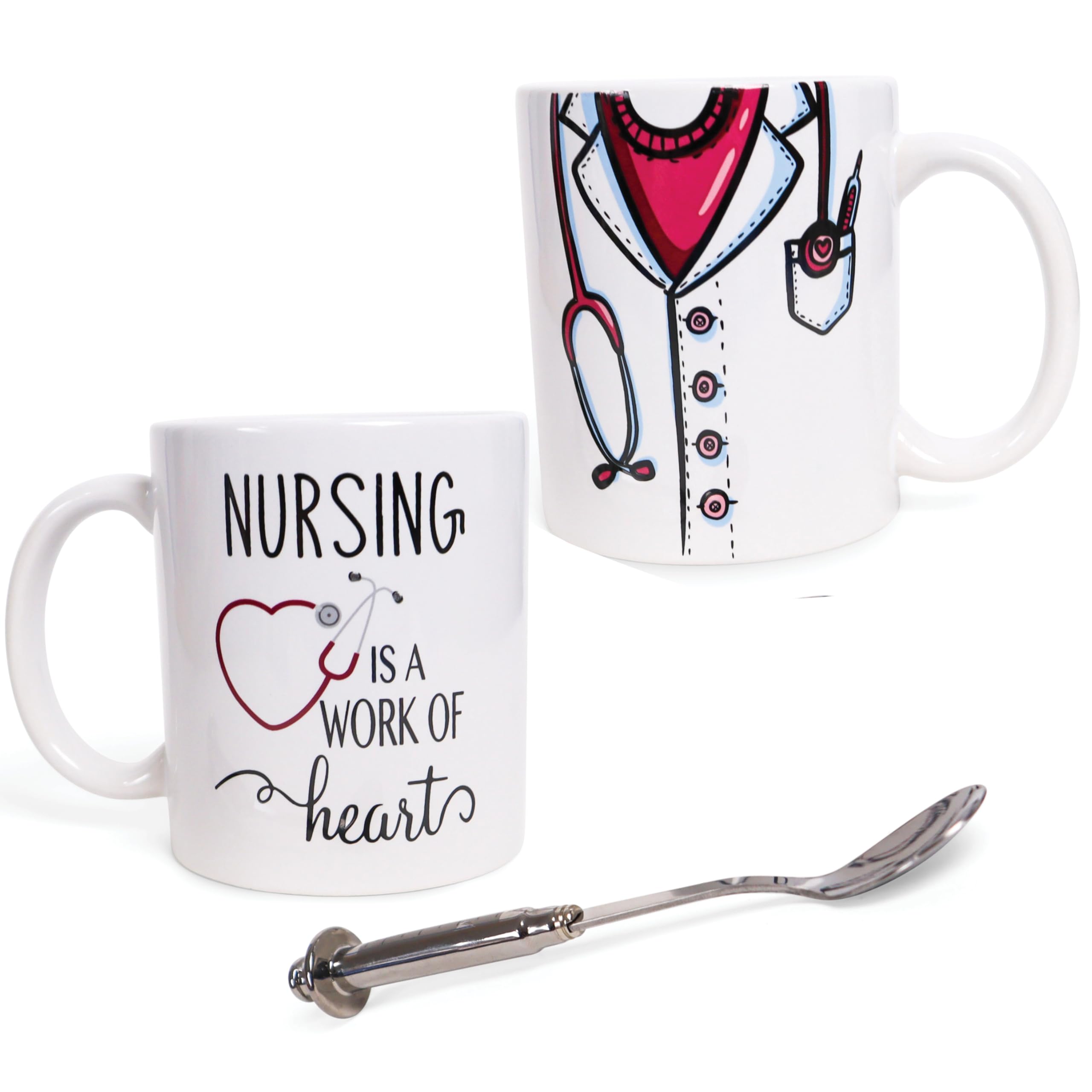 Premium Innovations nursing mug on a desk, a thoughtful gift for nurses.