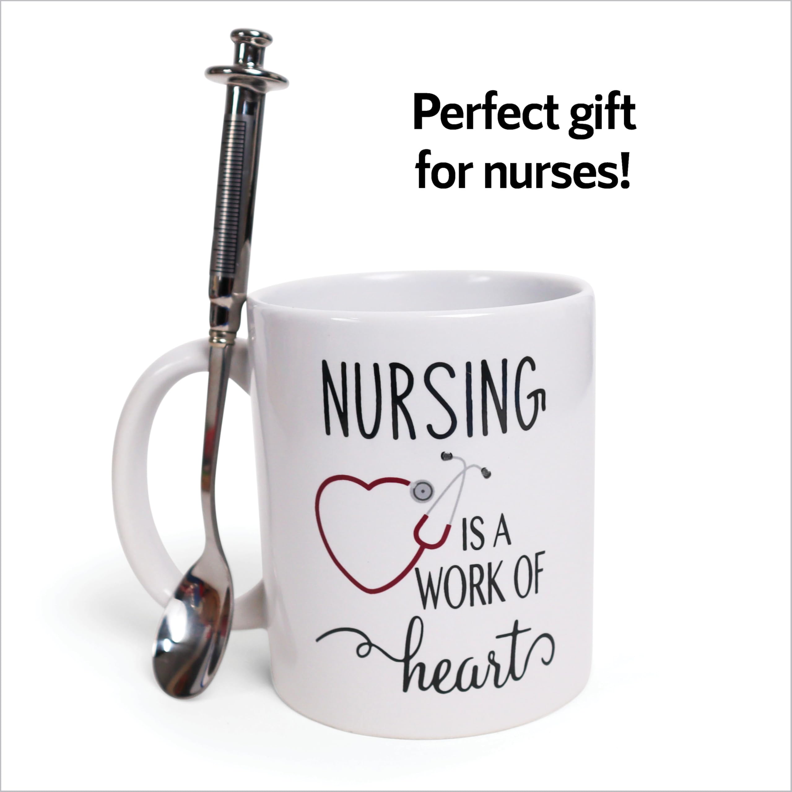Premium Innovations syringe spoon beside the nurse mug for daily coffee rituals.