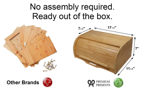 PremiumPresents roll-top wooden breadbox storage for stylish vintage kitchen decor