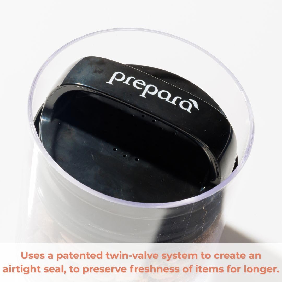 Prepara Evak Fresh Saver spoon attachment keeps dry goods neatly measured.