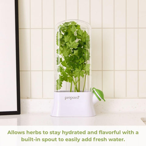 BPA-free Herb Savor Eco fits compact kitchen and keeps herbs organized.