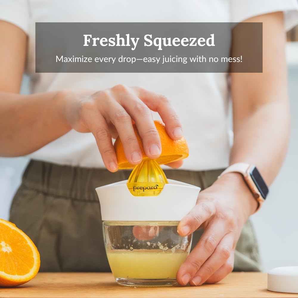 Prepara juicer set includes reamer, lid, and 5-ounce jar for daily use