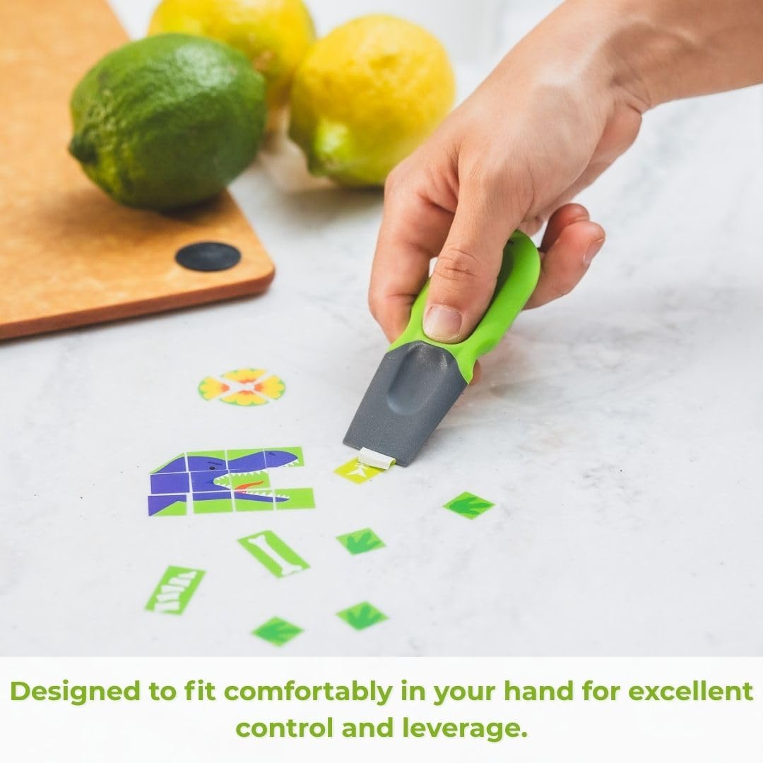 Green-gray Prepara scraper shows practical, unobtrusive kitchen tool.