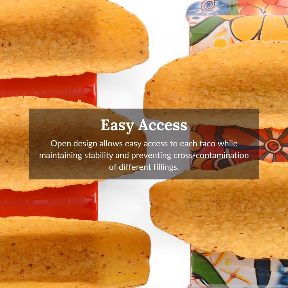Prepara yellow-patterned taco holder adds vibrant color to gatherings.