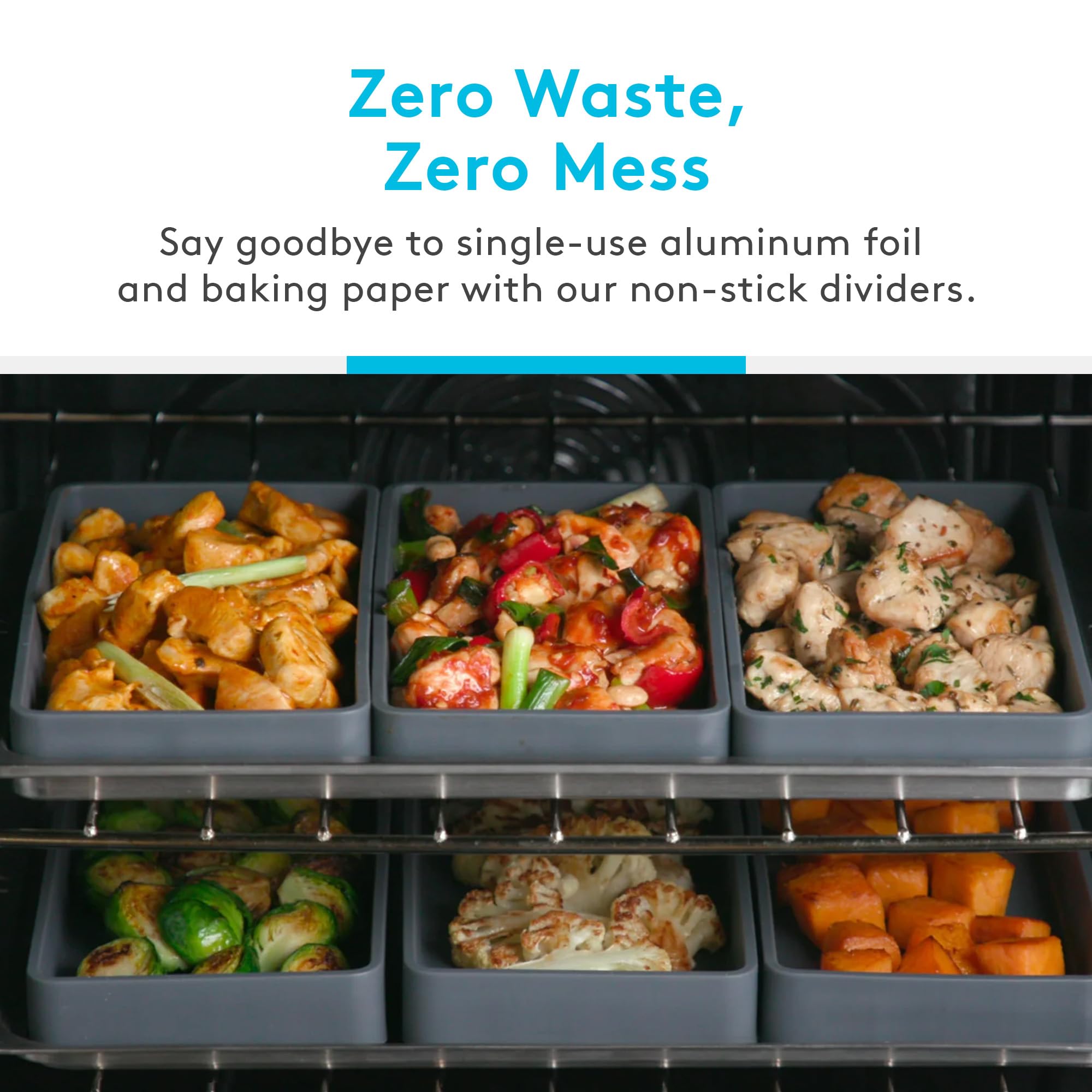 Prepd Cheat Sheets separate flavors on one pan to prevent cross-contamination.