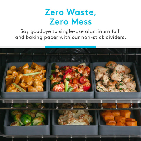 Prepd Cheat Sheets separate flavors on one pan to prevent cross-contamination.