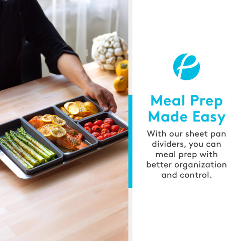 Prepd Cheat Sheets non-stick divider tray simplifies cleanup after roasting.
