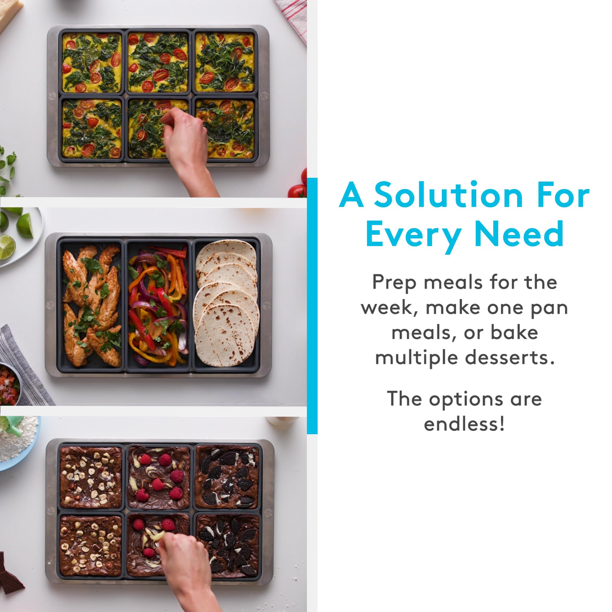 Prepd Cheat Sheets silicone baking dividers enable easy organization during meal prep.