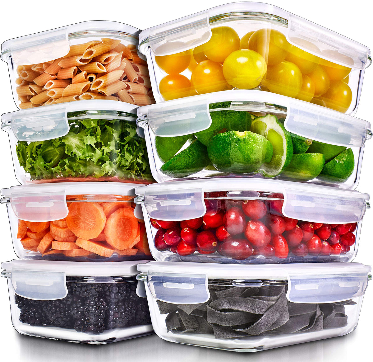 PrepNaturals 8-pack glass meal prep set shows clear contents and durable design.