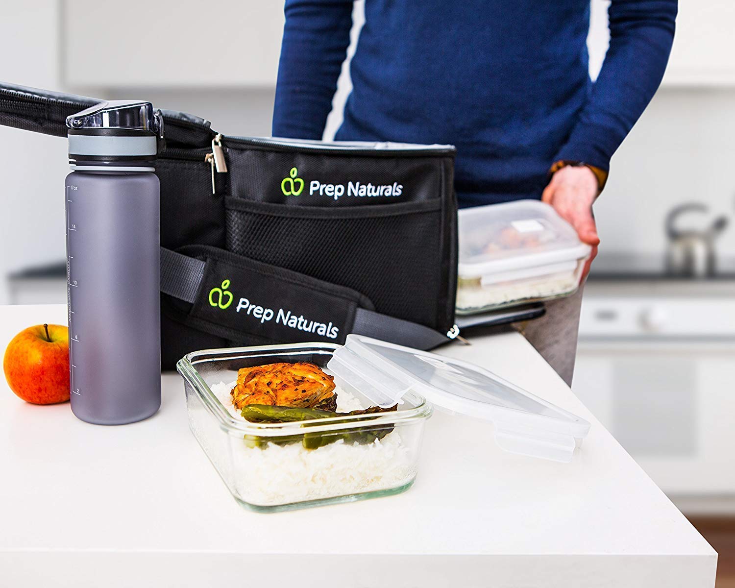 Prep Naturals borosilicate glass container, sturdy for oven reheating.