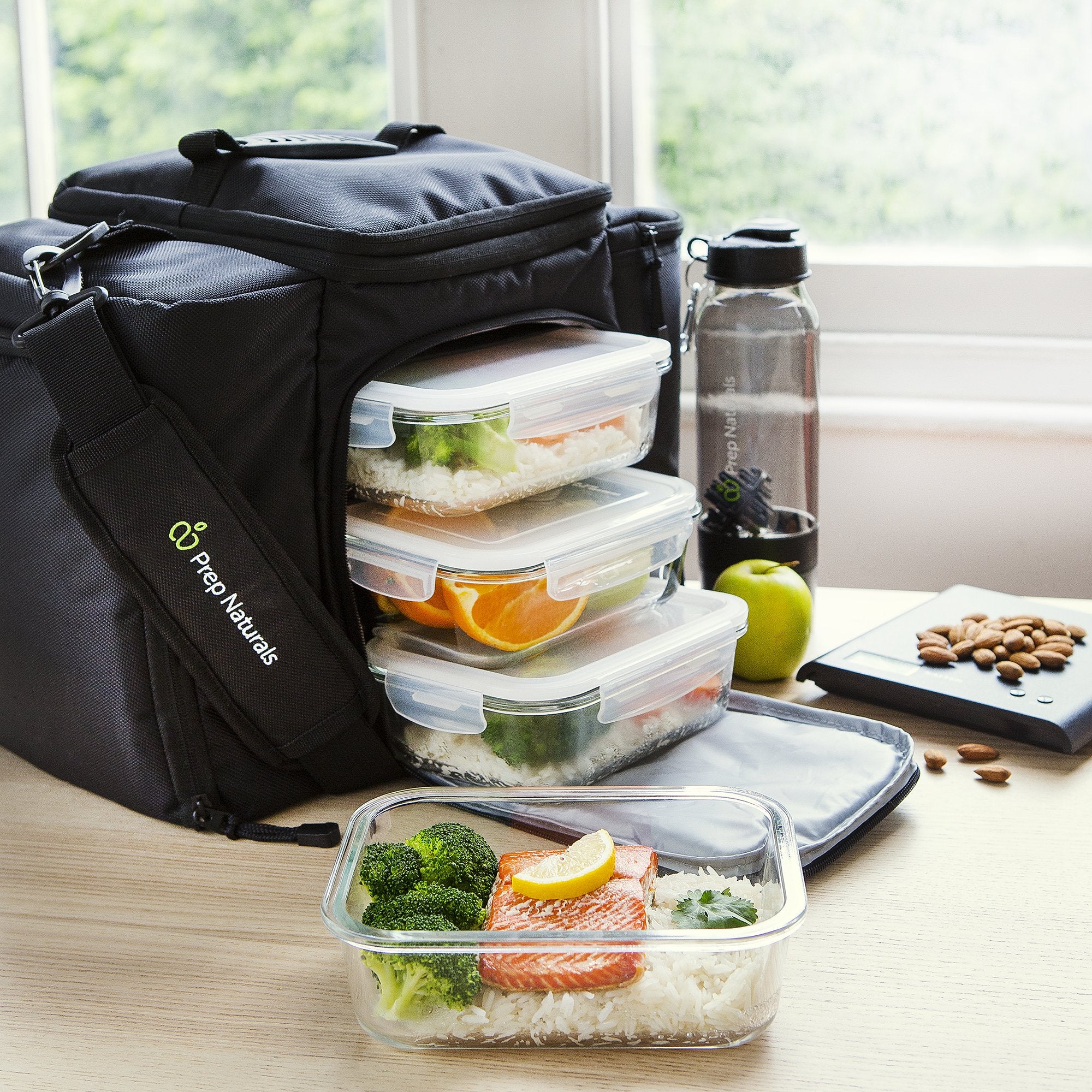 Prep Naturals clear glass meal-prep setup adds elegance and easy content identification.