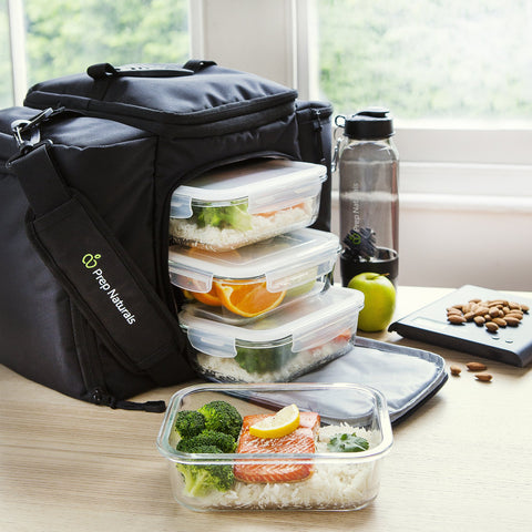 Prep Naturals clear glass meal-prep setup adds elegance and easy content identification.