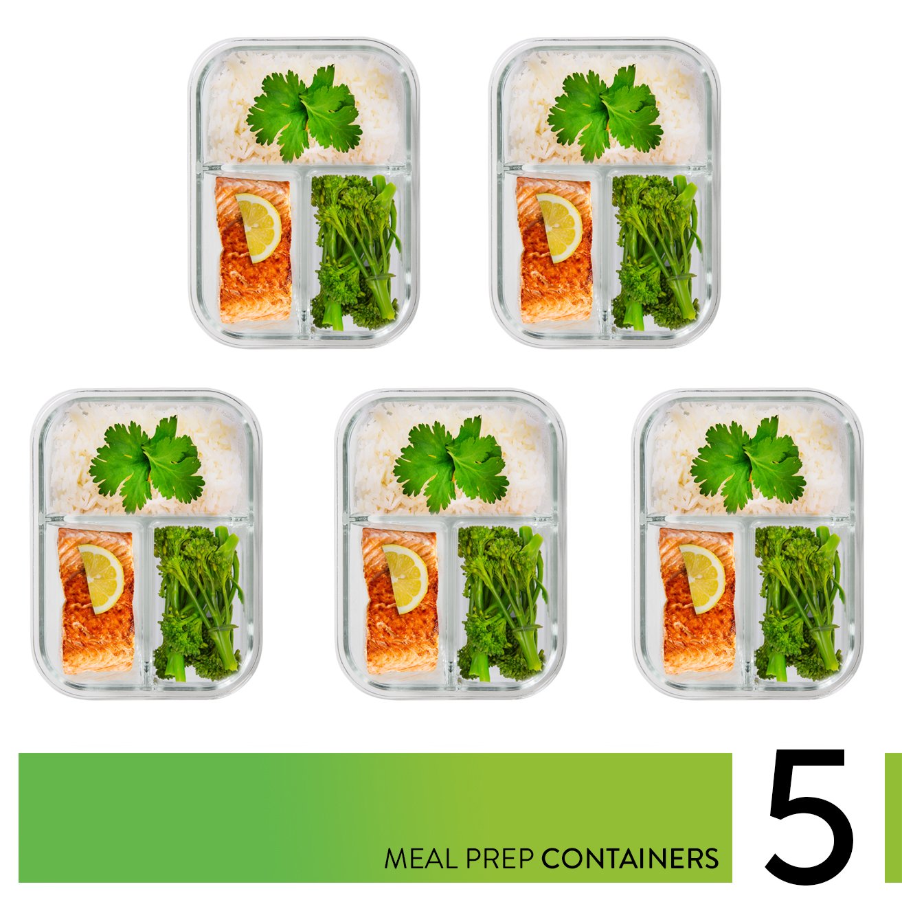 Prep Naturals clear borosilicate glass with secure lid for meal portions.