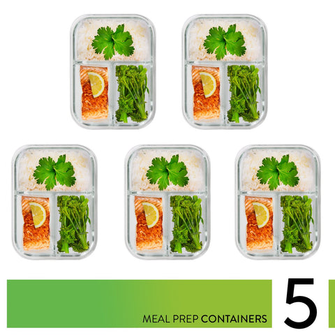 Prep Naturals clear borosilicate glass with secure lid for meal portions.