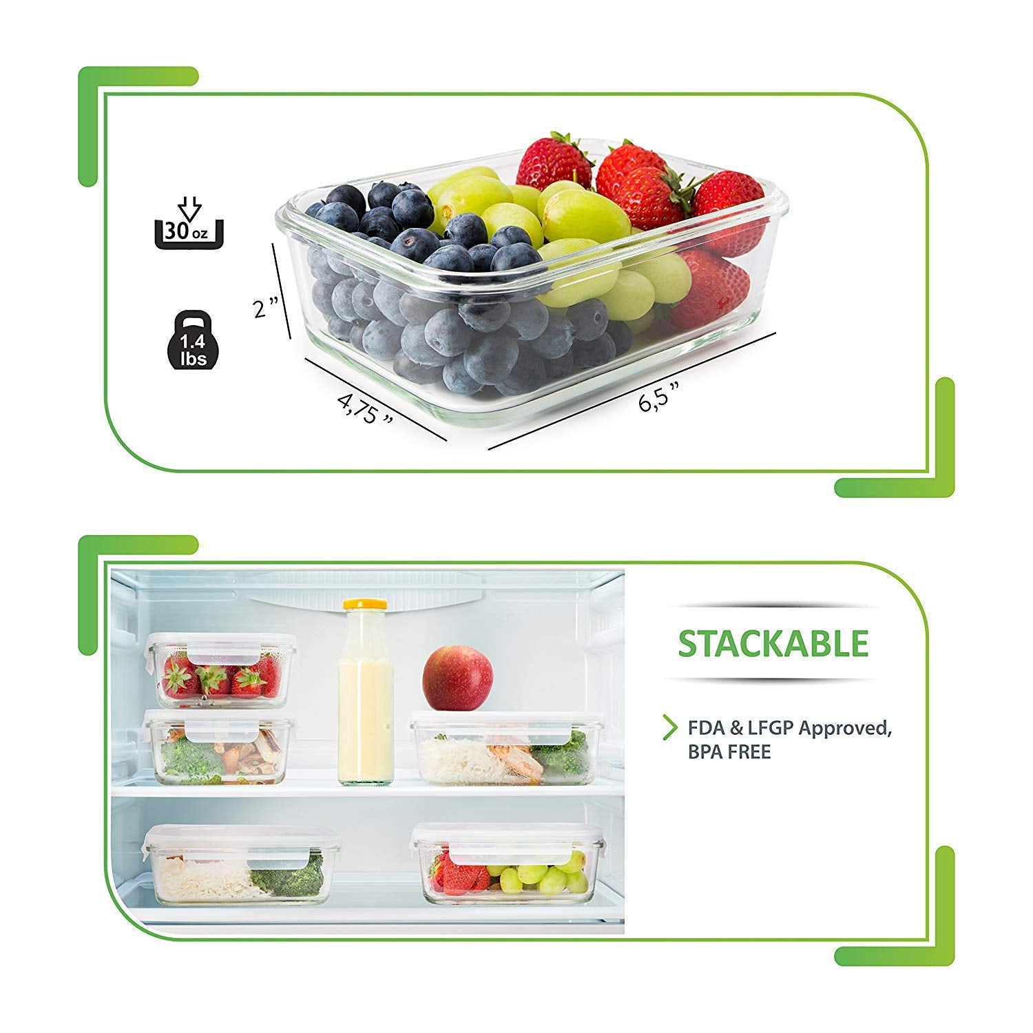 Prep Naturals oven-safe glass container for batch cooking and reuse.